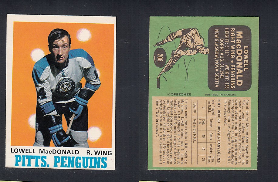 1970-71 O-PEE-CHEE HOCKEY CARD  #206 L. MacDONALD photo