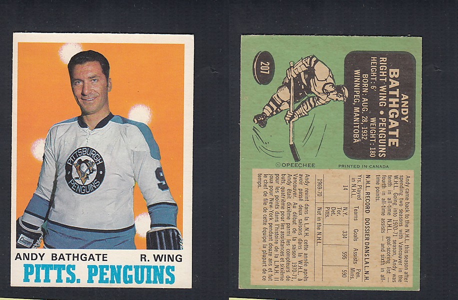 1970-71 O-PEE-CHEE HOCKEY CARD  #207 A. BATHGATE photo