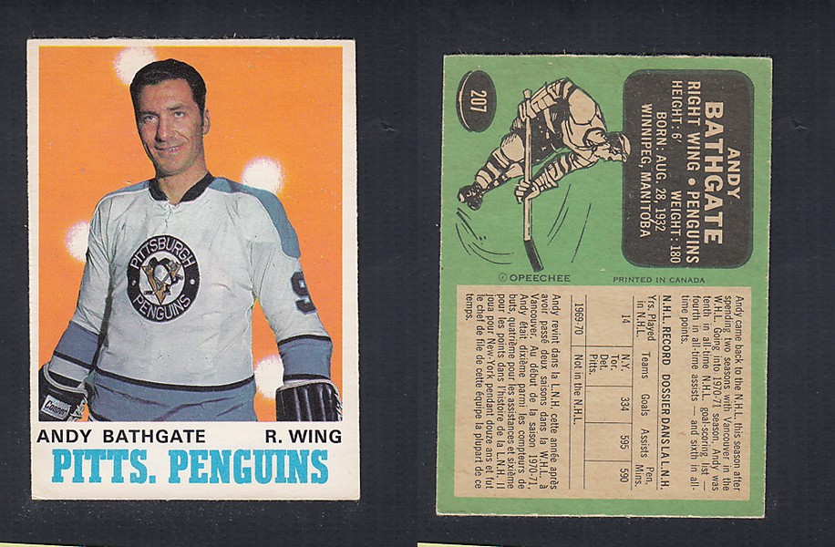 1970-71 O-PEE-CHEE HOCKEY CARD  #207 A. BATHGATE photo