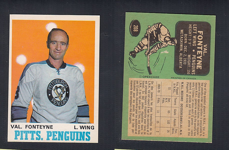 1970-71 O-PEE-CHEE HOCKEY CARD  #208 V. FONTEYNE photo