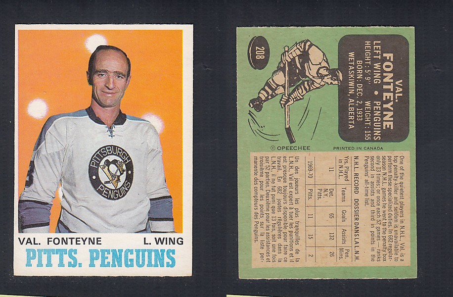 1970-71 O-PEE-CHEE HOCKEY CARD  #208 V. FONTEYNE photo