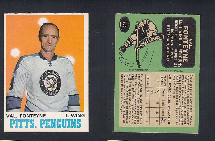 1970-71 O-PEE-CHEE HOCKEY CARD  #208 V. FONTEYNE photo