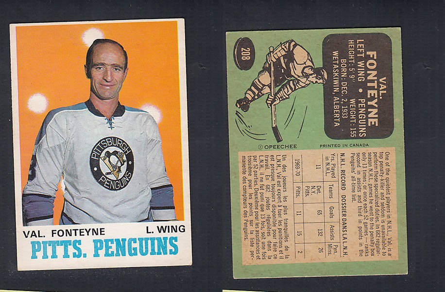 1970-71 O-PEE-CHEE HOCKEY CARD  #208 V. FONTEYNE photo