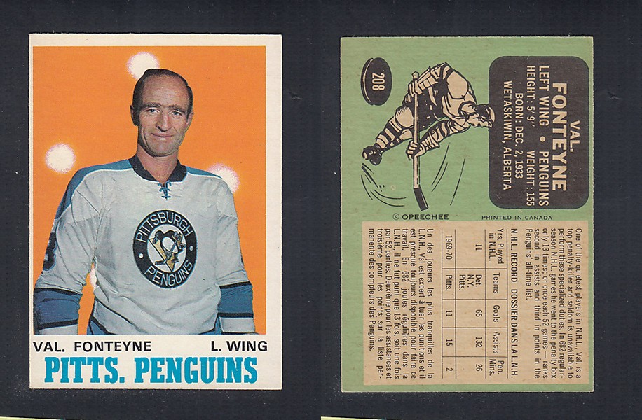 1970-71 O-PEE-CHEE HOCKEY CARD  #208 V. FONTEYNE photo