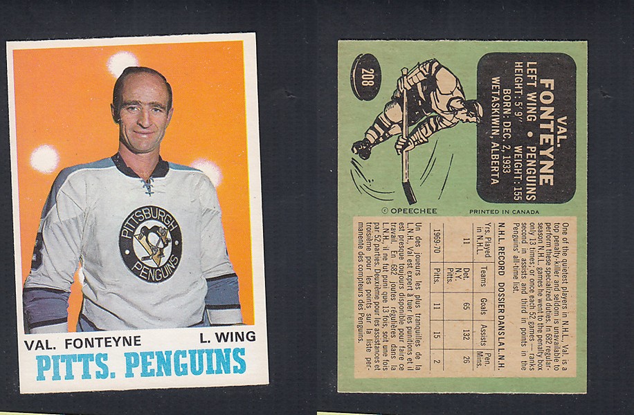 1970-71 O-PEE-CHEE HOCKEY CARD  #208 V. FONTEYNE photo