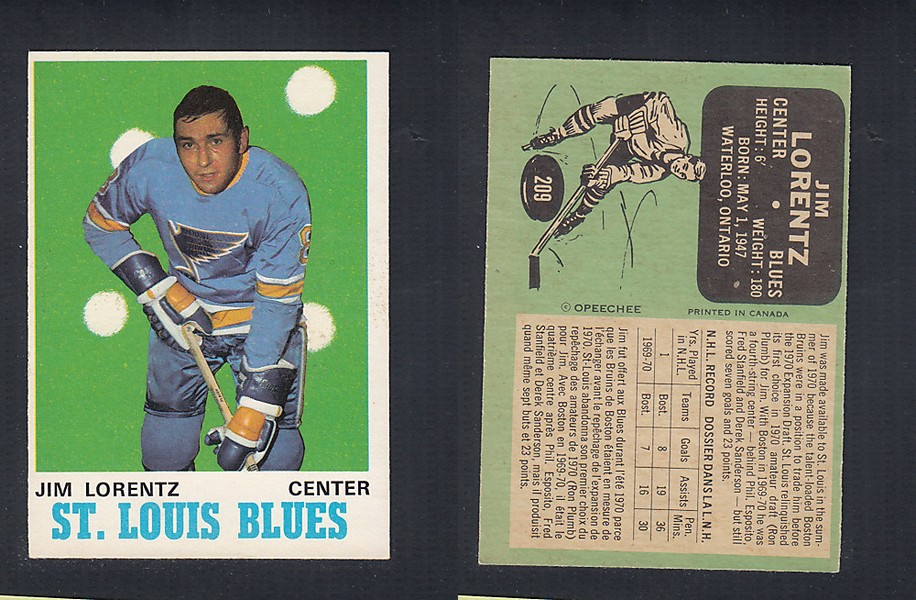 1970-71 O-PEE-CHEE HOCKEY CARD  #209 J. LORENTZ photo