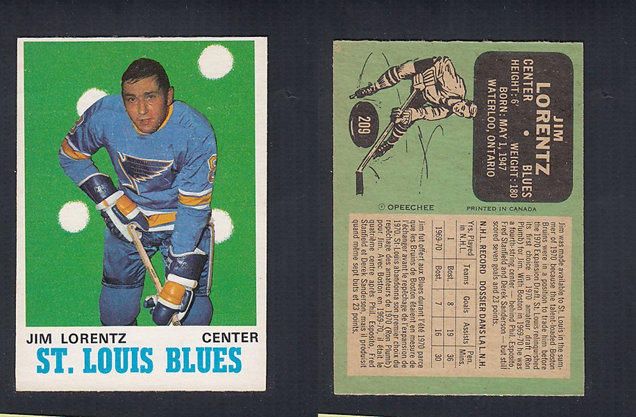 1970-71 O-PEE-CHEE HOCKEY CARD  #209 J. LORENTZ photo