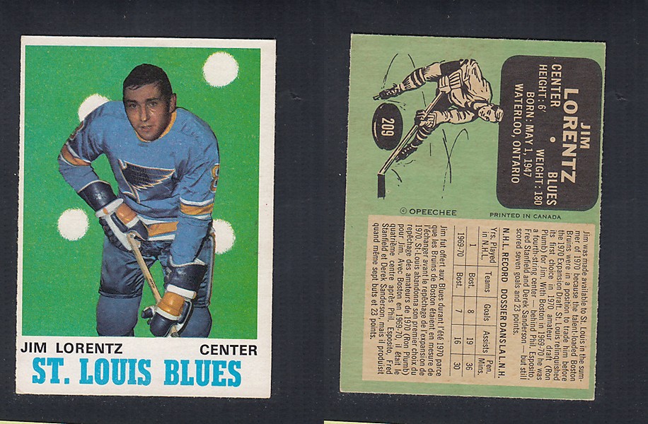 1970-71 O-PEE-CHEE HOCKEY CARD  #209 J. LORENTZ photo