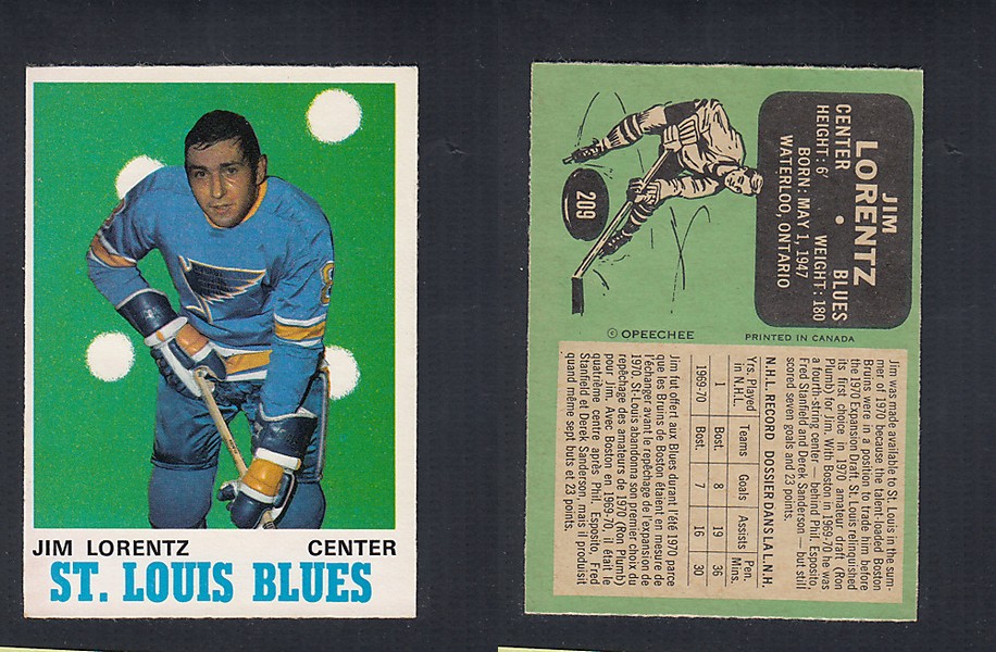 1970-71 O-PEE-CHEE HOCKEY CARD  #209 J. LORENTZ photo