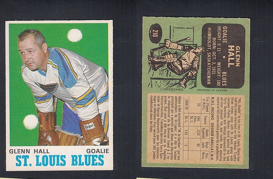 1970-71 O-PEE-CHEE HOCKEY CARD  #210 G. HALL photo