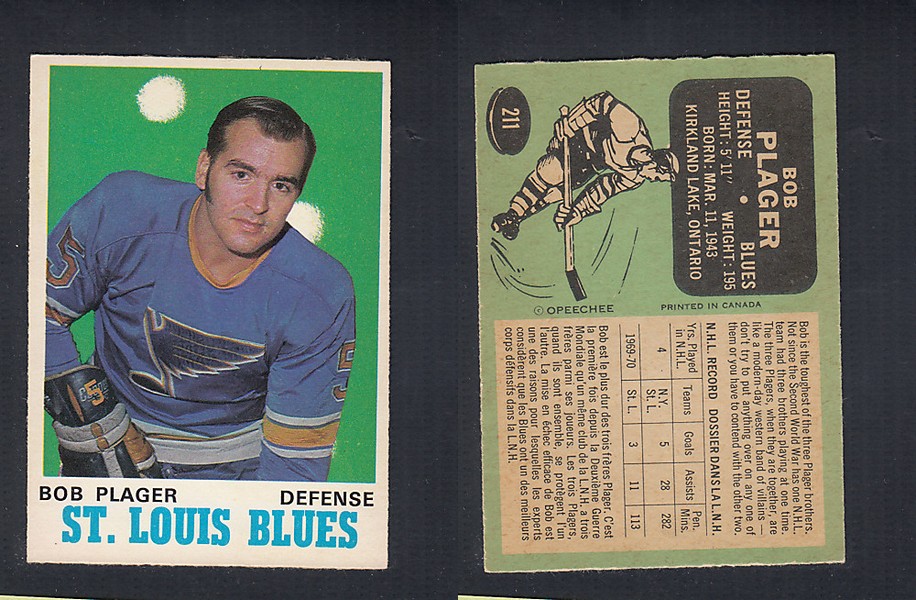 1970-71 O-PEE-CHEE HOCKEY CARD  #211 B. PLAGER photo