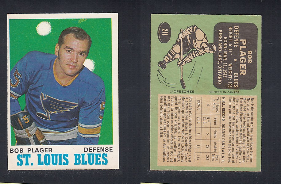 1970-71 O-PEE-CHEE HOCKEY CARD  #211 B. PLAGER photo