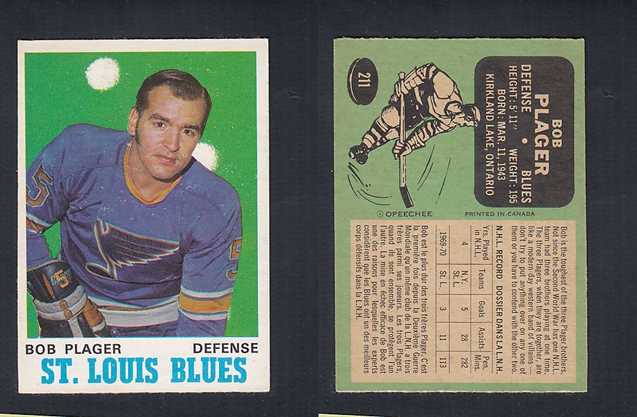 1970-71 O-PEE-CHEE HOCKEY CARD  #211 B. PLAGER photo