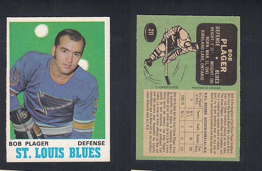 1970-71 O-PEE-CHEE HOCKEY CARD  #211 B. PLAGER photo