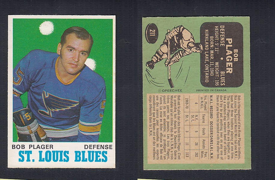 1970-71 O-PEE-CHEE HOCKEY CARD  #211 B. PLAGER photo