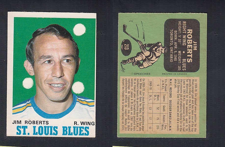 1970-71 O-PEE-CHEE HOCKEY CARD  #213 J. ROBERTS photo