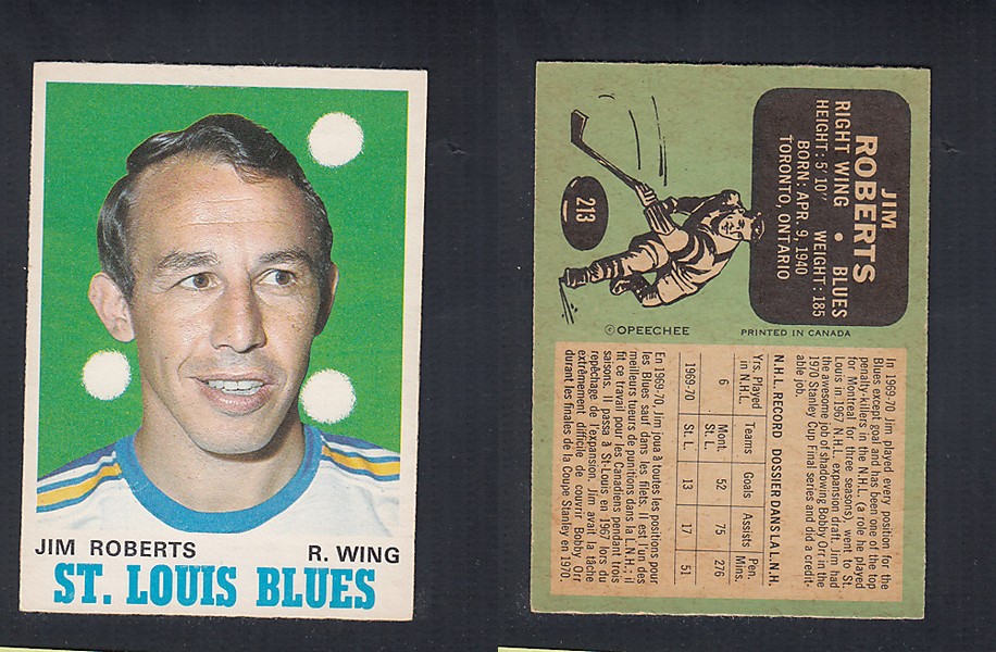 1970-71 O-PEE-CHEE HOCKEY CARD  #213 J. ROBERTS photo