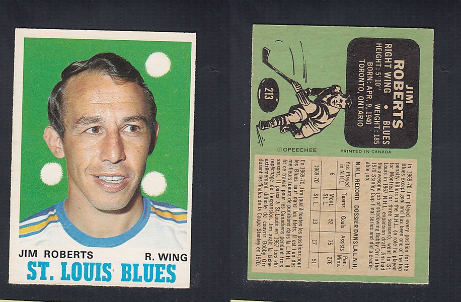 1970-71 O-PEE-CHEE HOCKEY CARD  #213 J. ROBERTS photo