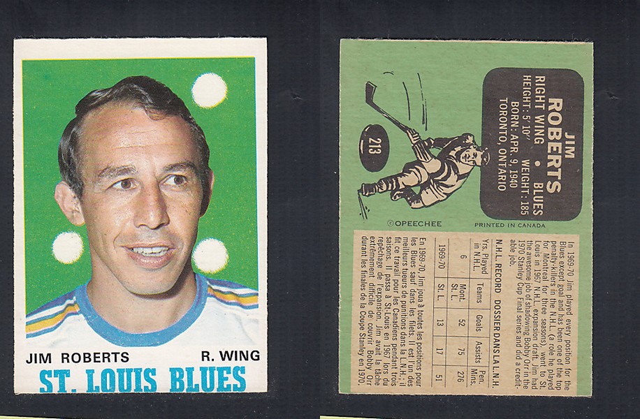 1970-71 O-PEE-CHEE HOCKEY CARD  #213 J. ROBERTS photo