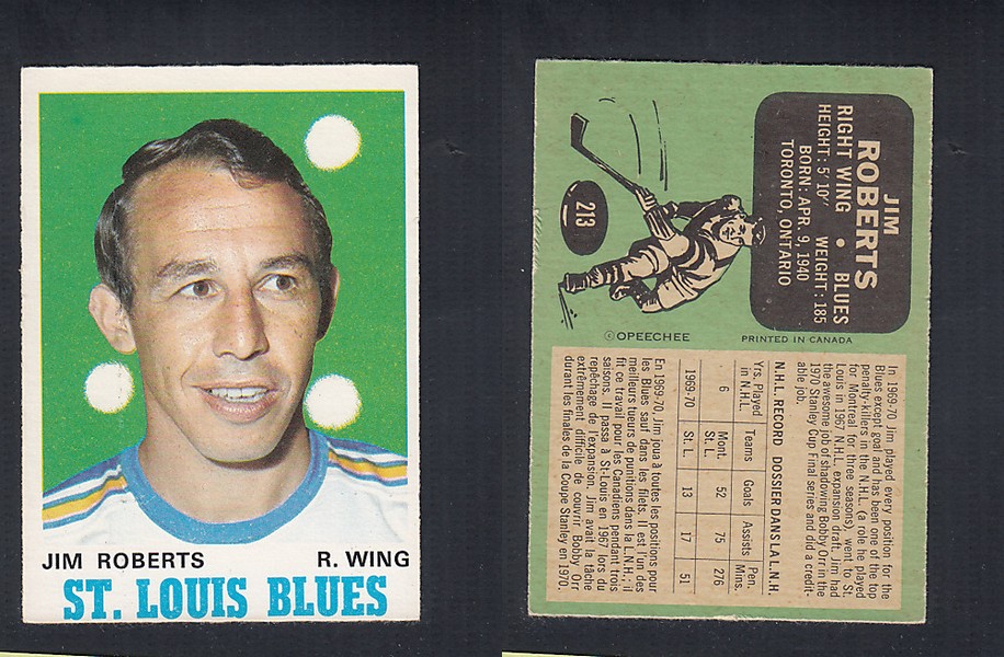 1970-71 O-PEE-CHEE HOCKEY CARD  #213 J. ROBERTS photo