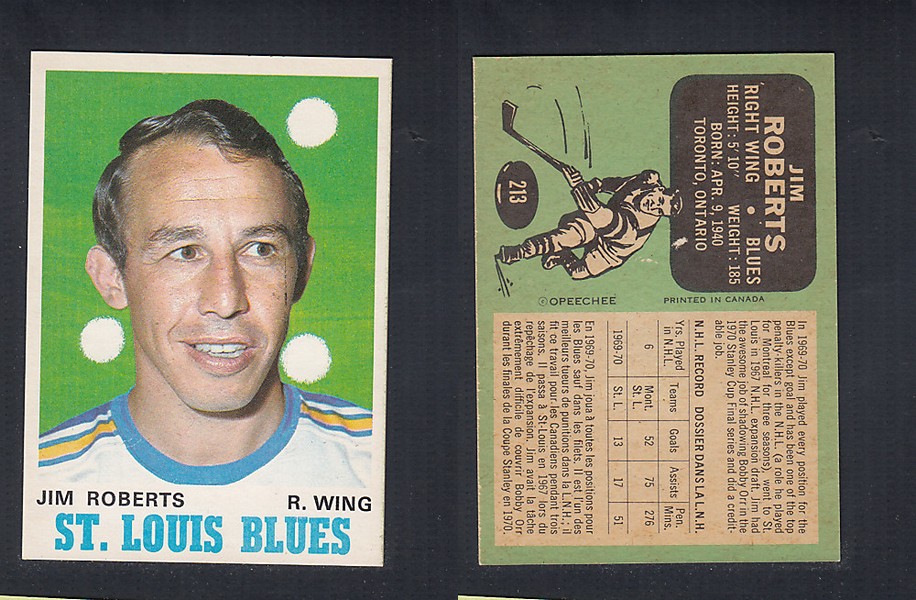 1970-71 O-PEE-CHEE HOCKEY CARD  #213 J. ROBERTS photo