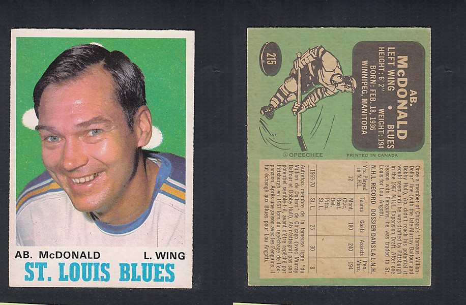 1970-71 O-PEE-CHEE HOCKEY CARD  #215 AB. McDONALD photo