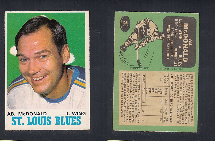 1970-71 O-PEE-CHEE HOCKEY CARD  #215 AB. McDONALD photo