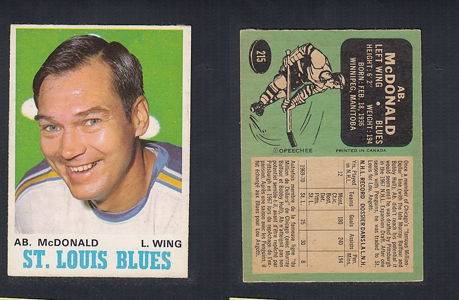 1970-71 O-PEE-CHEE HOCKEY CARD  #215 AB. McDONALD photo