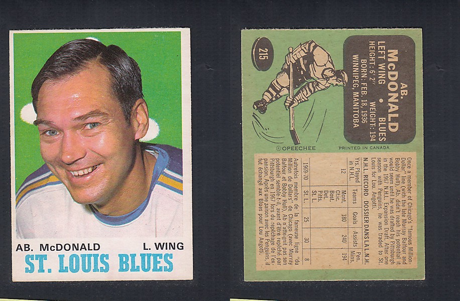 1970-71 O-PEE-CHEE HOCKEY CARD  #215 AB. McDONALD photo