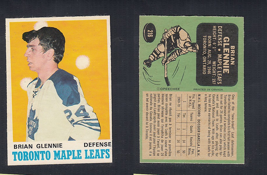 1970-71 O-PEE-CHEE HOCKEY CARD  #216 B. GLENNIE photo