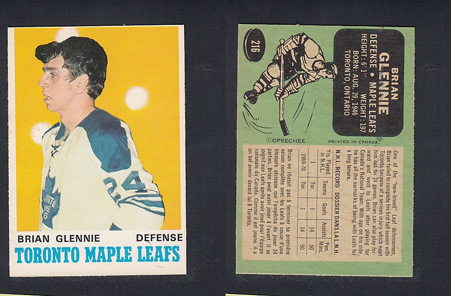 1970-71 O-PEE-CHEE HOCKEY CARD  #216 B. GLENNIE photo