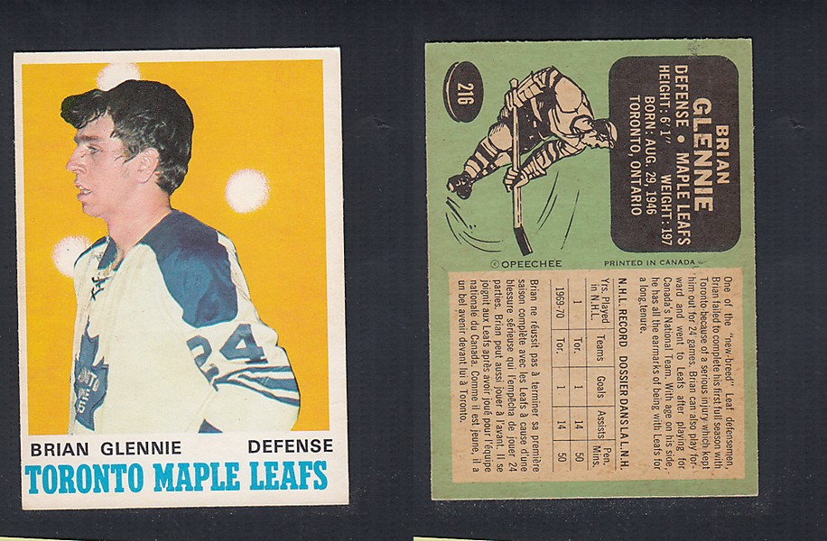 1970-71 O-PEE-CHEE HOCKEY CARD  #216 B. GLENNIE photo