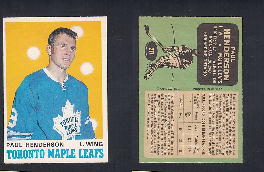 1970-71 O-PEE-CHEE HOCKEY CARD  #217 P. HENDERSON photo