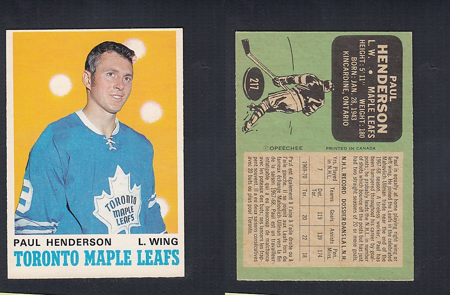 1970-71 O-PEE-CHEE HOCKEY CARD  #217 P. HENDERSON photo