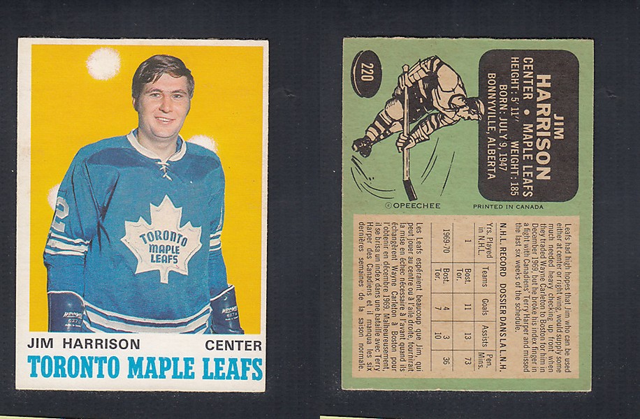 1970-71 O-PEE-CHEE HOCKEY CARD  #220 J. HARRISON photo