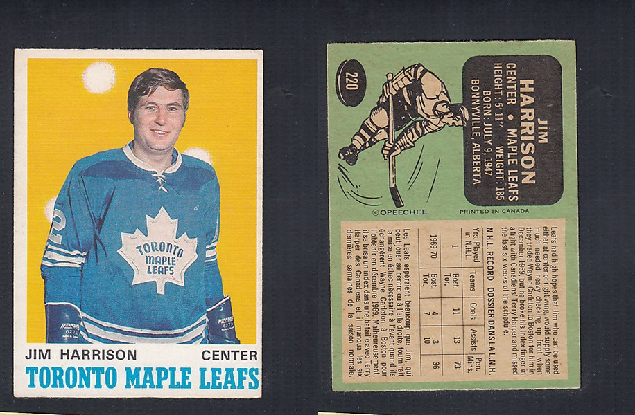 1970-71 O-PEE-CHEE HOCKEY CARD  #220 J. HARRISON photo