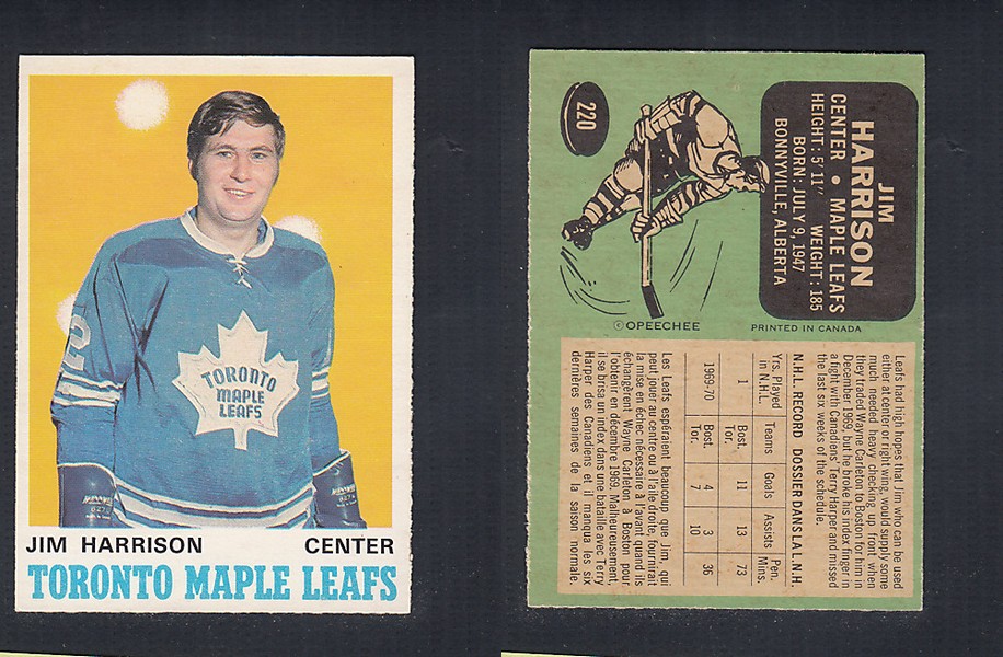 1970-71 O-PEE-CHEE HOCKEY CARD  #220 J. HARRISON photo