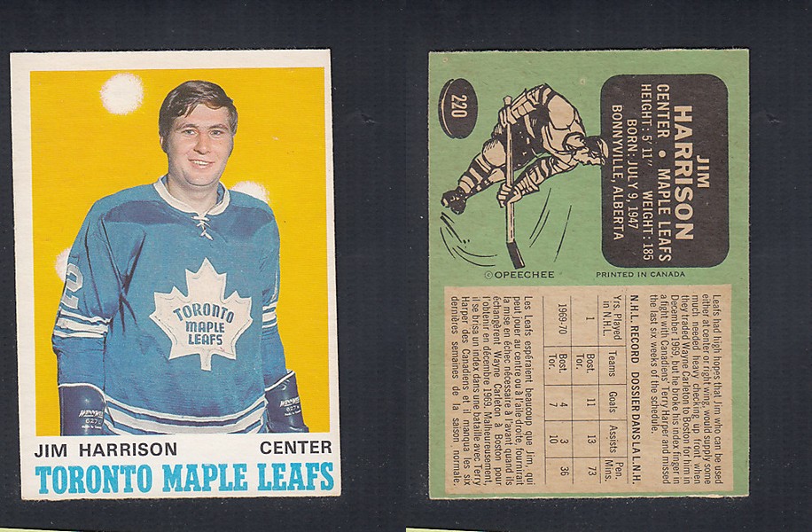 1970-71 O-PEE-CHEE HOCKEY CARD  #220 J. HARRISON photo