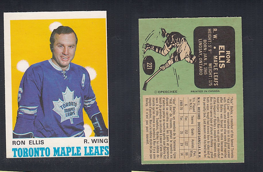 1970-71 O-PEE-CHEE HOCKEY CARD  #221 R. ELLIS photo