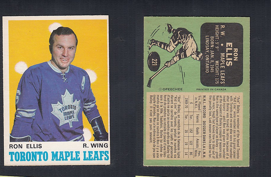 1970-71 O-PEE-CHEE HOCKEY CARD  #221 R. ELLIS photo