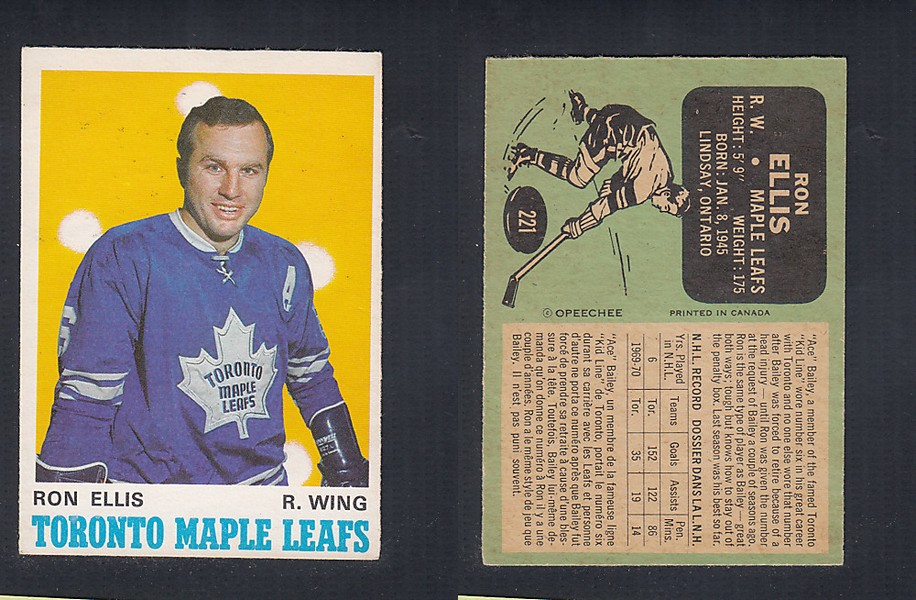 1970-71 O-PEE-CHEE HOCKEY CARD  #221 R. ELLIS photo