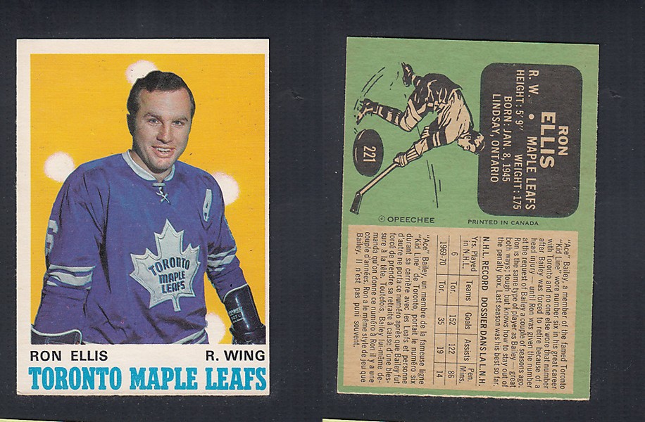 1970-71 O-PEE-CHEE HOCKEY CARD  #221 R. ELLIS photo