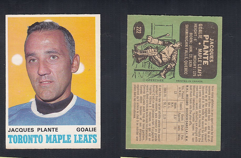 1970-71 O-PEE-CHEE HOCKEY CARD  #222 J. PLANTE photo