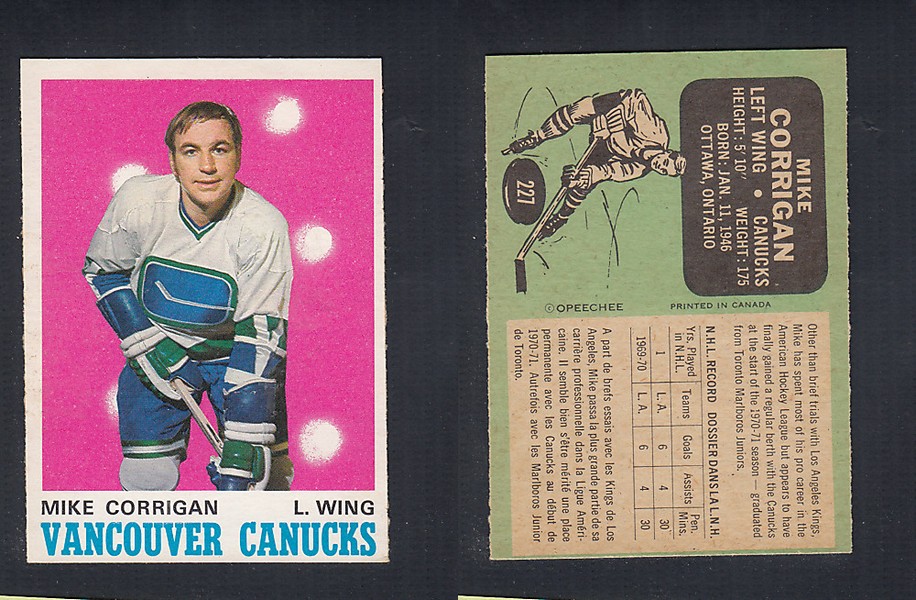 1970-71 O-PEE-CHEE HOCKEY CARD  #227 M. CORRIGAN photo