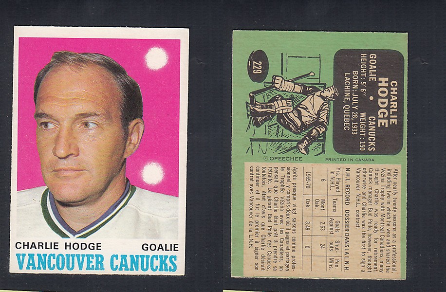 1970-71 O-PEE-CHEE HOCKEY CARD  #229 C. HODGE photo