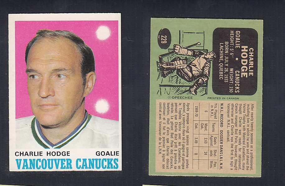 1970-71 O-PEE-CHEE HOCKEY CARD  #229 C. HODGE photo