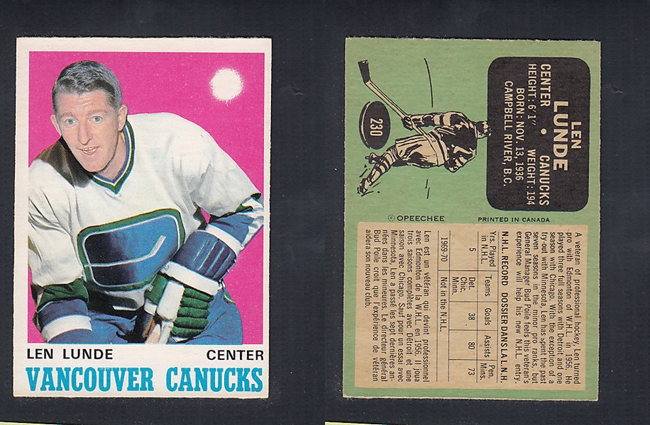 1970-71 O-PEE-CHEE HOCKEY CARD  #230 L. LUNDE photo