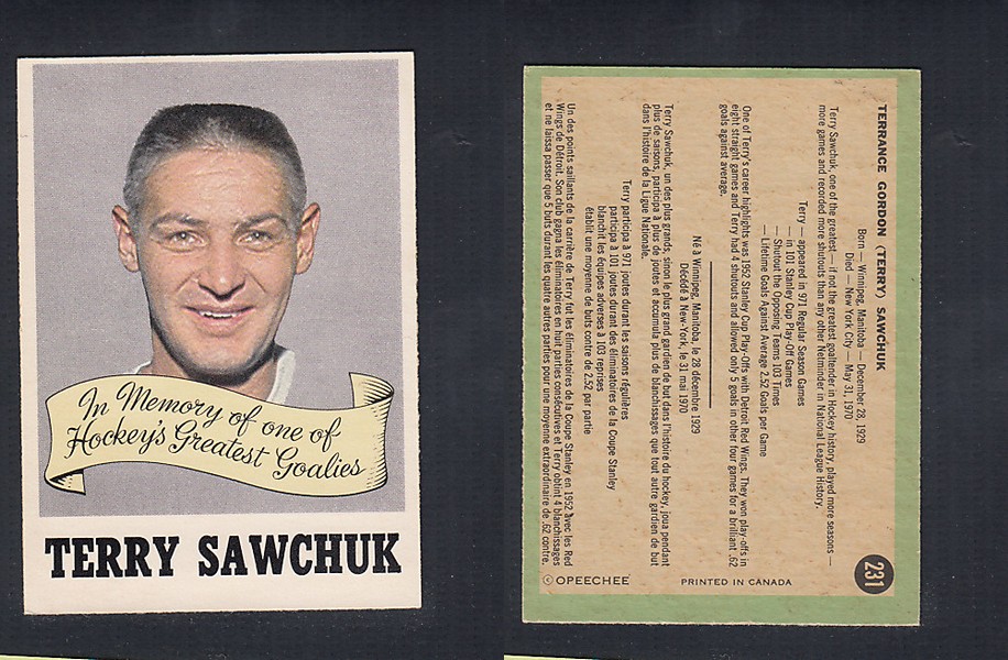 1970-71 O-PEE-CHEE HOCKEY CARD  #231 T. SAWCHUK photo