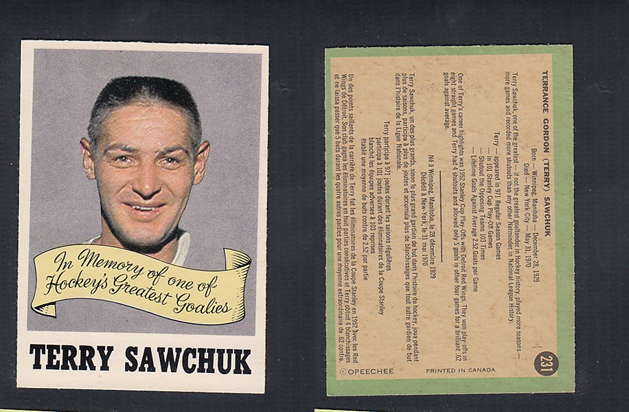 1970-71 O-PEE-CHEE HOCKEY CARD  #231 T. SAWCHUK photo