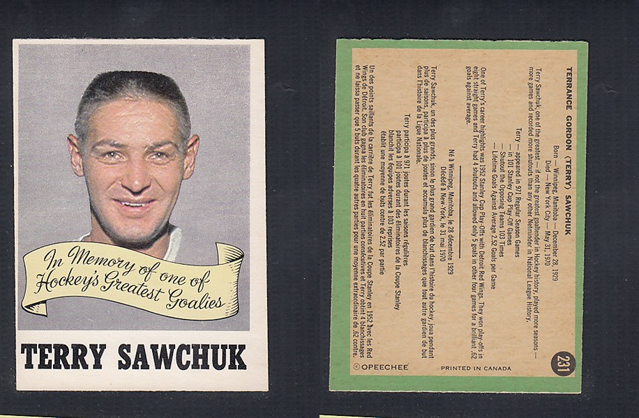 1970-71 O-PEE-CHEE HOCKEY CARD  #231 T. SAWCHUK photo